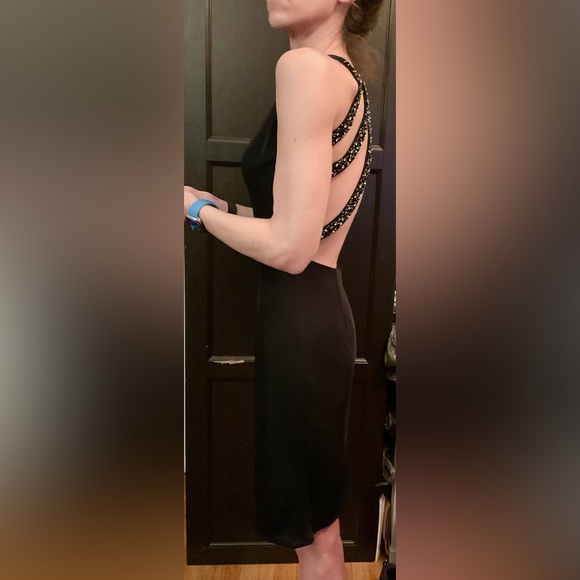 Jovani Black Sculpted Open Back Silver Beaded Cage Evening Dress Size 4 - Picture 9 of 12